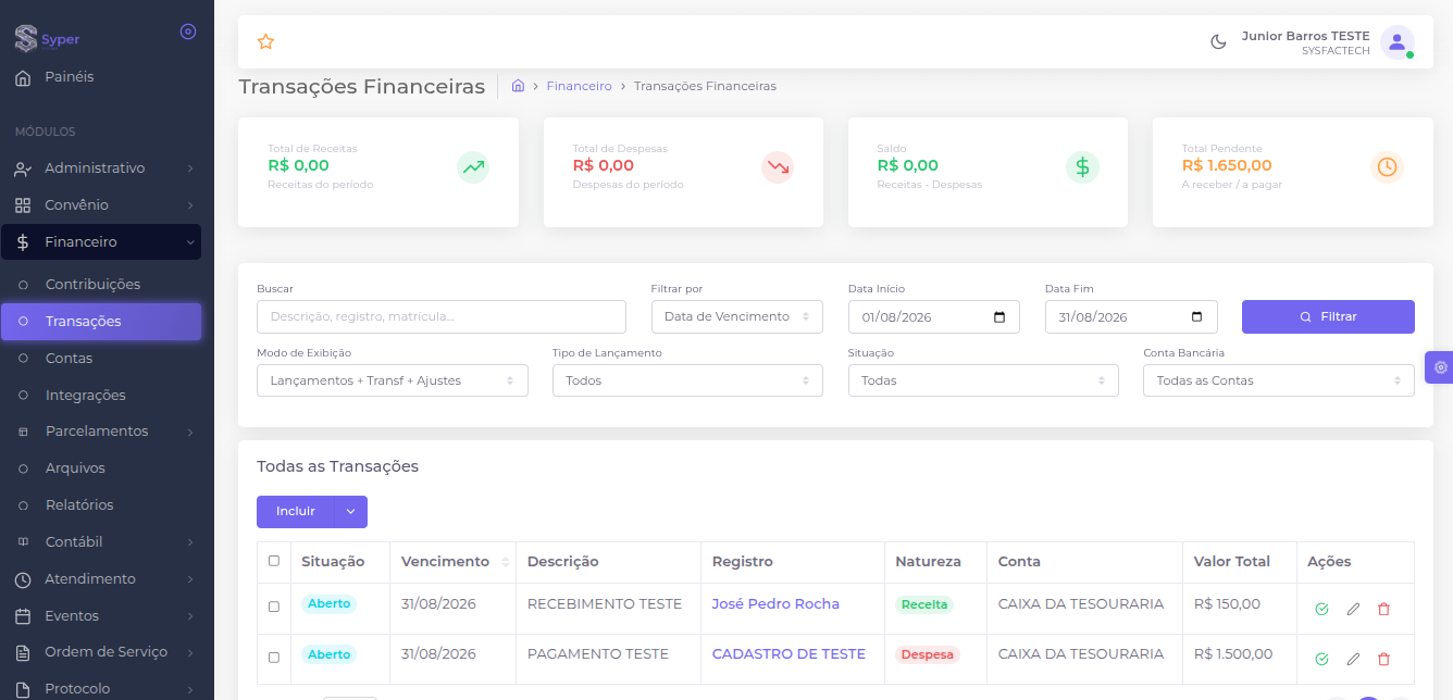 Módulo Financeiro